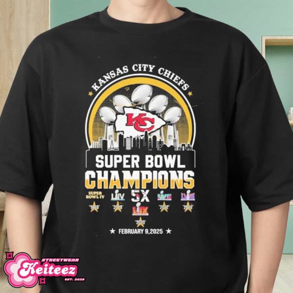 Kansas City Chiefs Super Bowl LIX Champions 2025 NFL February 9 2025 City And Trophy Artwork T-Shirt