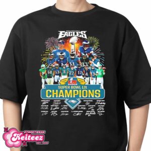 Philadelphia Eagles All Team Member Signatures Super Bowl LIX 2024-2025 Champions T-Shirt